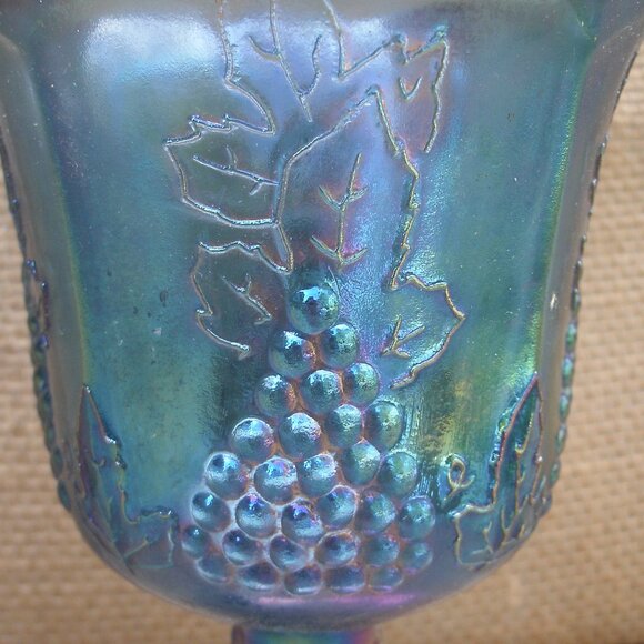 Vintage Indiana Glass Blue Carnival Grapes Goblet - Picture 10 of 16